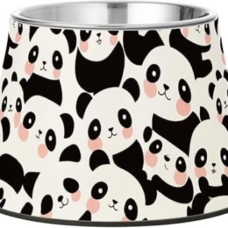 Миска для воды с милыми мультяшными пандами, белая и черная, из нержавеющей стали, для собак, кошек, кроликов и птиц, с усами.