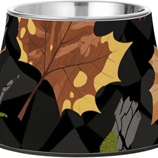 Камуфляжная миска для корма в виде кленового листа, коричнево-черная, из нержавеющей стали, для кошек, для любящего питомца, медленное поедание.