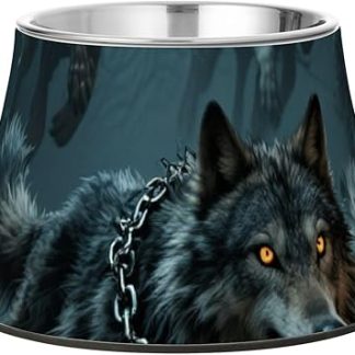 Ужасная миска на Хэллоуин в виде тыквы и волка, для воды и еды, нескользящая, из нержавеющей стали, приподнятая, для маленьких собак, подходит для собак с усами.