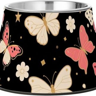 Подставка для мисок для кошек Butterflies Black Peach с подставкой, из нержавеющей стали, для медленного кормления кошек, а также подставка для медленного кормления собак Whiskers Tired Dog.