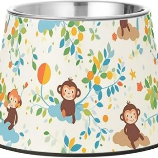 Милые мультяшные коричневые обезьянки-миски для кормления собак, приподнятые миски из нержавеющей стали для маленьких питомцев, облегчающие раздражение шерсти.