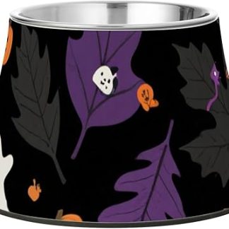 Миска для воды для домашних животных в стиле Хэллоуина с черными листьями, нескользящая, из нержавеющей стали, для животных, для медленного поедания.