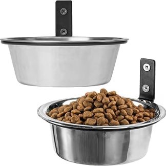 Металлические миски для собак, настенное крепление, 20 см, приподнятые, среднего размера, нержавеющая сталь, регулируемая высота, комплект из двух прочных подставок, легко устанавливаются, идеально подходят для сухих и влажных мисок.