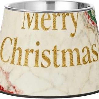 Рождественский набор для кормления собак: белая мраморная миска для корма, модернизированная миска из нержавеющей стали для маленьких собак, предназначенная для медленного приема пищи.