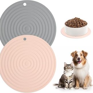 Круглый силиконовый коврик для миски, коврик для еды, коврик для кошачьего корма, для средних и маленьких прихваток, розовый + серый, 24 см