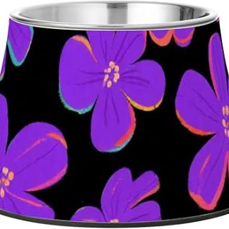 Фиолетовые цветы, рисунки черными карандашами, миски для кормления кошек из нержавеющей стали на подставке для любимого питомца, раздельные миски для еды, чтобы облегчить состояние питомца.