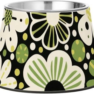 Миски для воды и еды для домашних животных Green Dots Flowers, нескользящие, из нержавеющей стали, для любителей животных, которые медленно едят. Platos Para