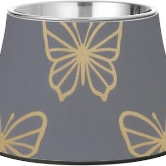 Миска для корма для собак Butterfly Texture Gold Steel Blue, нескользящая, из нержавеющей стали. Незаменимые миски для любимых питомцев. Подходит для собак с усами.