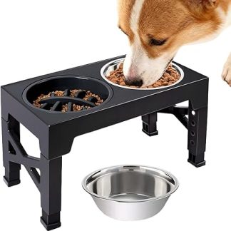 Миска для воды для собак, 5 уровней высоты, регулируемая, нескользящая подставка, миска для корма из нержавеющей стали, для кормления, еды и питья дома и на улице.