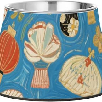 Винтажные картины, японская синяя миска для собак с подставкой, миска для кормления домашних животных из нержавеющей стали, безопасная для усов.