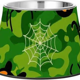 Зелёная камуфляжная тыква на Хэллоуин, приподнятая миска для воды для домашних животных с подставкой из нержавеющей стали. Простые миски для животных, чтобы любящий питомец мог медленно есть. Plato para perro (Платье для собаки).