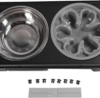 Миска для собак из нержавеющей стали, регулируемая высота, устойчивое основание, приподнятая миска для крупных собак.