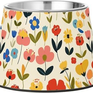 Миска для собак Fresh Flowers Safari с улучшенной подставкой из нержавеющей стали для средних собак. Удобное кормление.