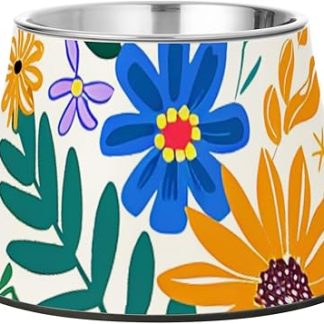 Летняя разноцветная миска для еды с цветочным блестящим рисунком, разноцветные животные, нескользящая миска из нержавеющей стали для кошек и собак среднего размера, миска для еды с усами для собак.