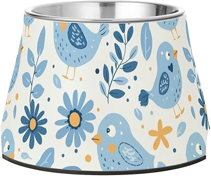 Миски для корма для собак Little Blue Chicks Flower Dogs Food Bowls с нескользящей поверхностью из нержавеющей стали, для медленного кормления и эффектом «усиков».