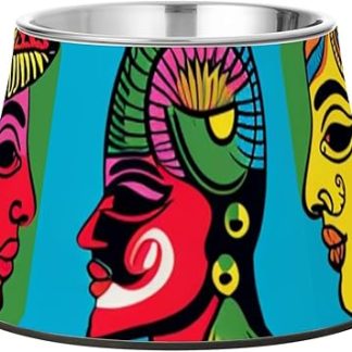 Приподнятые миски для корма для кошек из нержавеющей стали с изображением лиц индийских кошек в психоделическом стиле, с нескользящей поверхностью, для медленного и комфортного кормления.