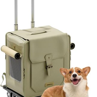 Pet Backpack with Wheels, Pet Stroller, Dog Travel Bag with Removable Rolling Wheels, Dog Backpack with Mesh Ventilation Windows(Green)