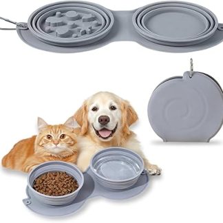 Складная дорожная миска для собак — универсальная миска 2-в-1 для путешествий с зажимами, силиконовая миска для еды и воды, идеально подходит для путешествий, прогулок и повседневного использования.