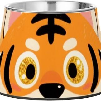 Милая мультяшная миска для собак в виде тигра оранжевого цвета с подставкой из нержавеющей стали. Приподнятые миски для кошек, идеально подходящие для медленного кормления собак.