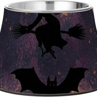 Винтажные готические миски для корма для домашних животных на Хэллоуин с ведьмами и летучими мышами, из нержавеющей стали, для кошек, кроликов и птиц, с рельефным изображением усов.