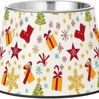 Подарочная коробка «Счастливого Рождества» со звездами, носки-сюрпризы, миска для питомца, улучшенная подставка для миски из нержавеющей стали для собак средних размеров, для медленного приема пищи.