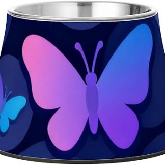 Мультяшная фиолетовая бабочка, миски для собак, приподнятые миски из нержавеющей стали, кошачий корм, миска для медленного кормления, усы, облегчение, platos para gatos