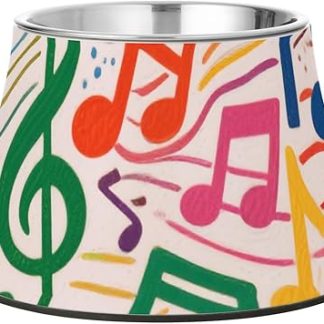 Красочные мультяшные музыкальные символы в мисках для собачьего корма. Приподнятая миска из нержавеющей стали для кошек и маленьких собак, способствующая медленному поеданию.