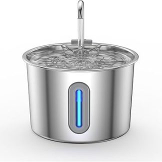 Большой фонтанчик для воды для собак, диспенсер из нержавеющей стали объемом 2,2 литра с широкой зоной полива и окошком для контроля уровня воды, сверхтихий автоматический диспенсер для воды для собак.