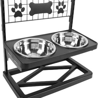 Подставка для мисок для собак с регулируемой высотой, с 2 мисками из нержавеющей стали, защита от проливания, подходит для крупных, средних и маленьких собак.