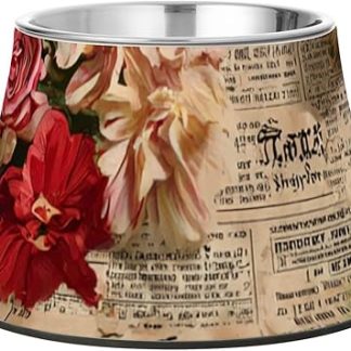 Старая газета, красные цветы, ретро-миска для собачьего корма с подставкой из нержавеющей стали, простые миски для собак, медленная подача корма, удобная для усов, plato para gatos