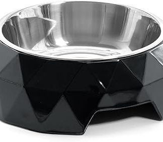 Миска для собак Record Diamond, нержавеющая сталь и меламин, съемная, с нескользящими резиновыми накладками, размеры: Ø 22,5 см, объем 700 мл, черная.