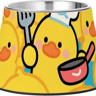 Миска для кошачьего корма из нержавеющей стали с изображением милой мультяшной уточки, желтого цвета, для медленного кормления собак.