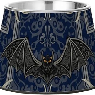 Миска для кормления собак на Хэллоуин с изображением летучих мышей, синяя, из нержавеющей стали, для любимого питомца, для облегчения оттопыренных усов.
