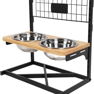 Регулируемая подставка для мисок для собак Acouto Raised Dog Elevated Dog Stand, железная бамбуковая кормушка для домашних животных со съемными мисками, идеально подходит для маленьких, средних и больших собак.
