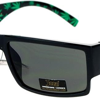 Locs Marijuana Pot Leaf Print Rectangular Mad Dog Sunglasses Green