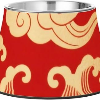 Красные и золотые миски для воды в китайском стиле «Благоприятные облака», улучшенные миски из нержавеющей стали для маленьких собак, миски для еды для кошек, которые быстро устают.