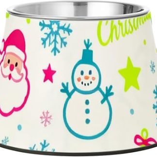 Рождественская миска для собак в розово-белом стиле с изображением снеговика и Санта-Клауса, нескользящая, из нержавеющей стали, для кошек, для собак, которые едят медленно. Whiskers Relief Platos de Comida para perros