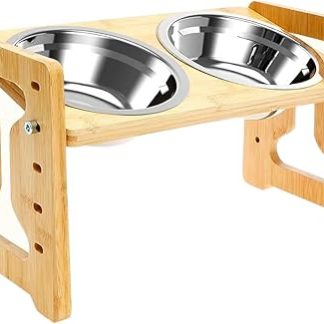 Кормушка для собак, регулируемая подставка, деревянная кормушка с наклонной поверхностью, миска для питомца из нержавеющей стали с эргономичным углом наклона, набор