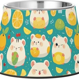 Миска для корма для собак в виде мультяшного хомячка, яркая, из нержавеющей стали, на подставке для кормления питомца, для комфортного кормления любимцев.