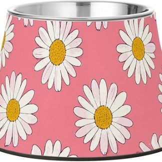 Прекрасные миски для корма и воды для собак персиково-белого цвета с рисунком ромашек, изготовленные из нержавеющей стали, с нескользящей поверхностью, подходят для средних собак и не боятся усов.