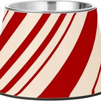 Полосатые красно-белые широкие миски для домашних животных, приподнятая миска из нержавеющей стали для кошек, удобная для кормления мелких животных.