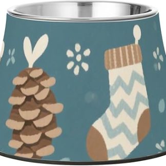 Миска для домашних животных в свежих зимних пастельных голубых и коричневых тонах. Улучшенная подставка для мисок из нержавеющей стали для любимых питомцев. Уютная миска для кошек.