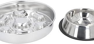 Набор мисок для медленного кормления собак, 2 миски из нержавеющей стали с интерактивным рисунком, легко моются, подходят для маленьких и средних собак и щенков.