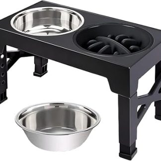 Приподнятые миски для собак – регулируемая по высоте подставка (5 уровней) – приподнятые миски для кошек из нержавеющей стали – для кормления, еды и питья дома и на улице