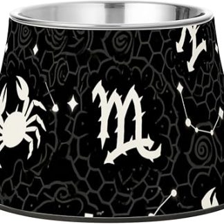 Чёрно-белая готическая миска для корма для собак с изображением созвездий, нескользящая миска из нержавеющей стали для маленьких собак, удобная для медленного кормления.