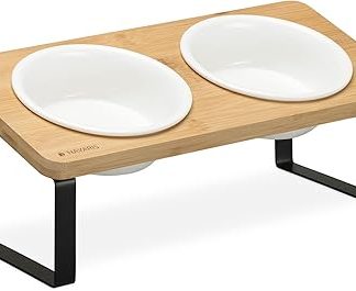 Набор из 2 керамических мисок для еды Navaris с металлической подставкой - миски для кошек или собак, с приподнятым основанием - миски натурального черного цвета.