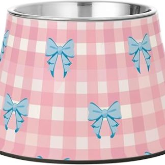 Розовые клетчатые миски для домашних животных с подставкой из нержавеющей стали. Подставка подходит для собак, кошек, кроликов и птиц, не боится усов.