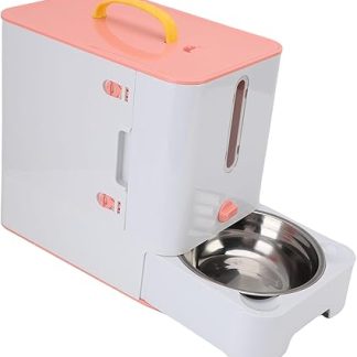 Универсальный дозатор для кошачьего корма, прочный контейнер для корма из АБС-пластика и нержавеющей стали, с прозрачным окошком для использования в помещении (розовый)