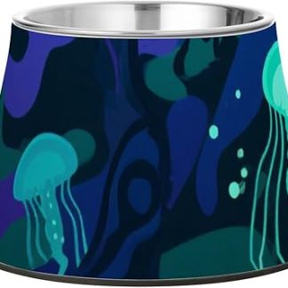 Подводные камуфляжные миски для собак с подставкой, черные и синие, в виде медуз, из нержавеющей стали, простые миски для собак, кошек, кроликов и птиц, с рельефными усами.