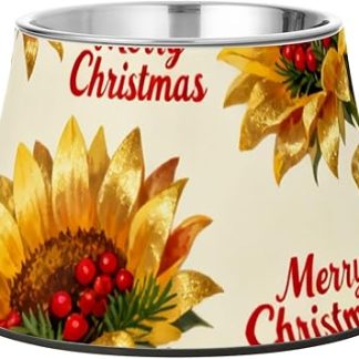 Счастливого Рождества! Желтая миска для корма и воды для собак в виде подсолнуха, нескользящая, из нержавеющей стали, для маленьких домашних животных, с усами, от усталости. Plato para perros